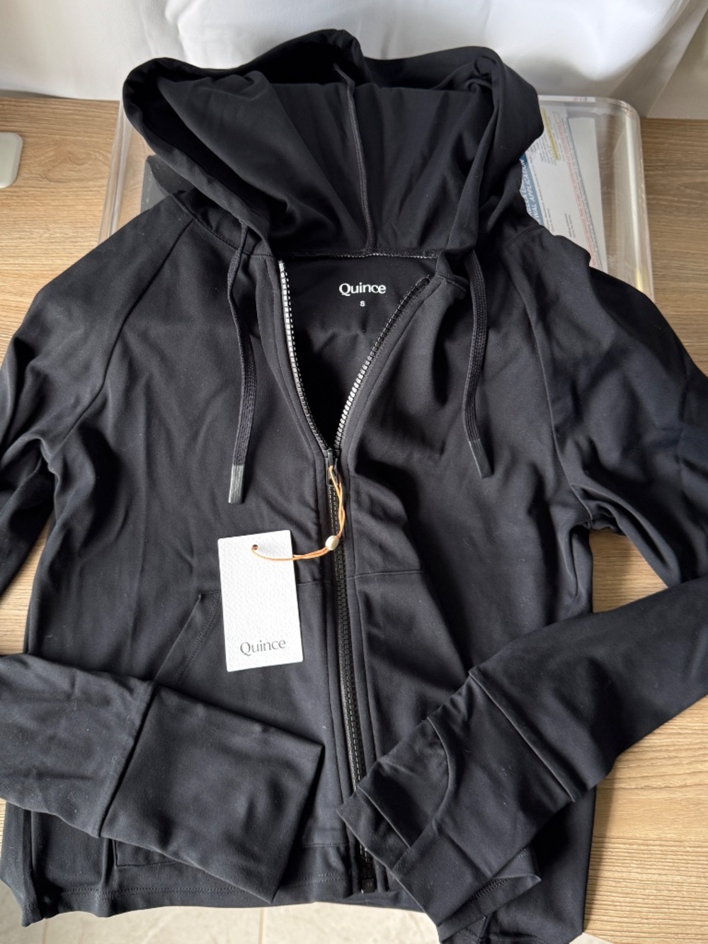 Quince Ultra-Form Hooded Crop Jacket Black S NWT - Picture 7 of 10